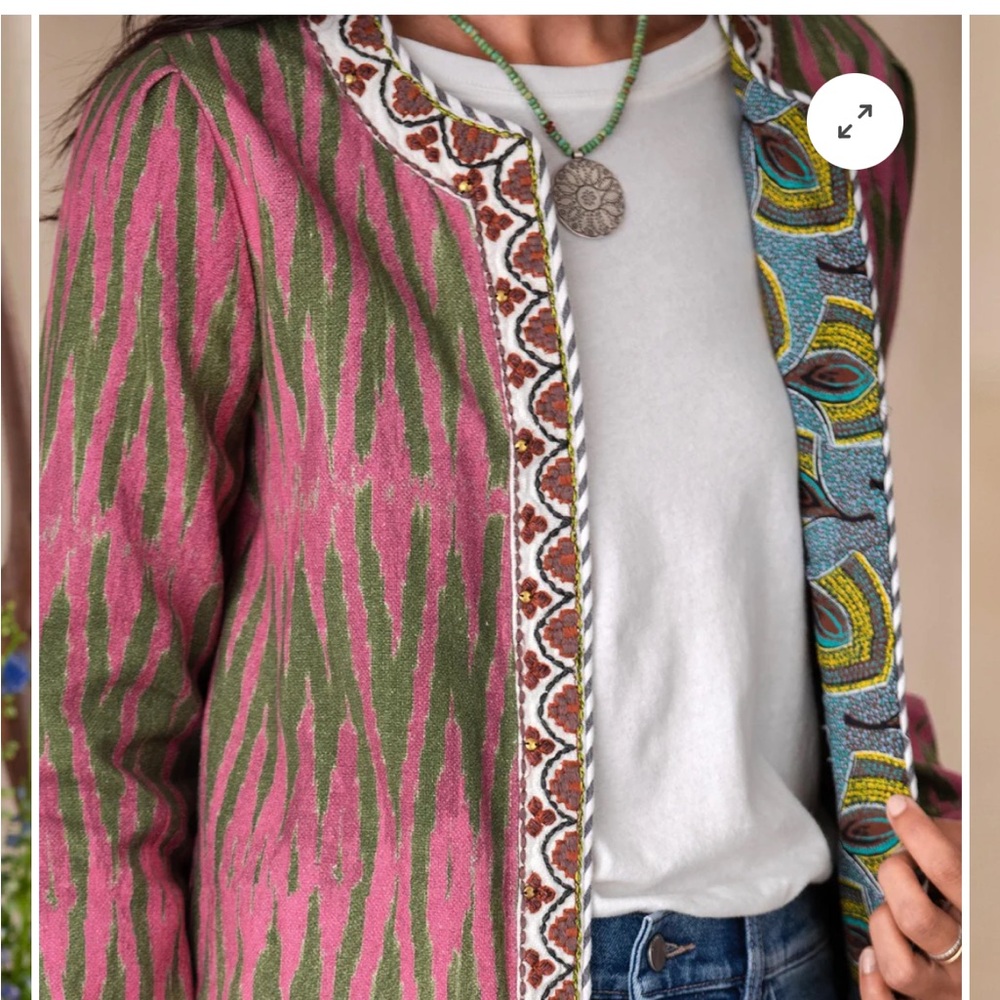 Women's Pink and Green Patterned Jacket - Picture 3 of 8